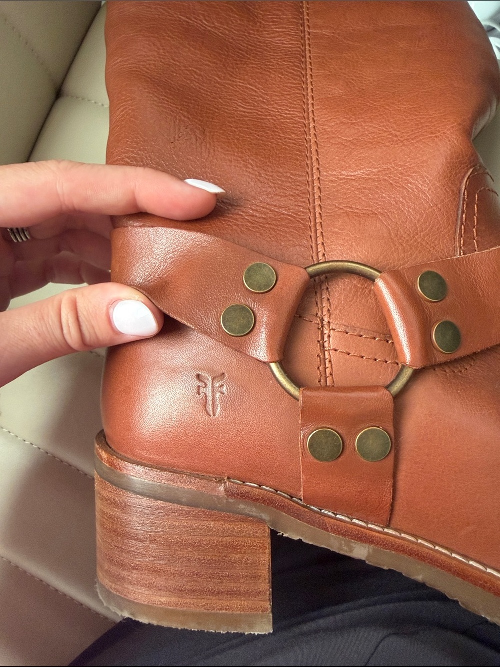 Frye Women's Tall Harness Boots in Cognac Brown - Picture 5 of 5